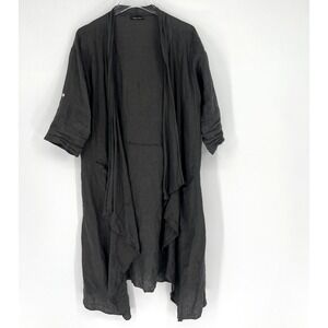 Sabina Bach Cardigan Women One Size Linen Gray Lagenlook Asymmetrical Open Front